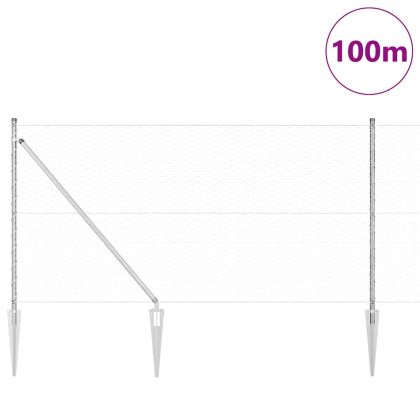 Стълб за ограда. Сребрист 100 x 1 м (36 мм мрежа) Стомана