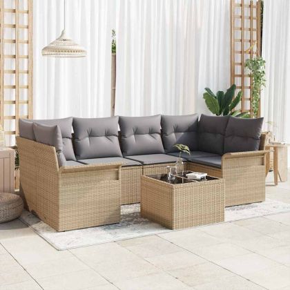 Градински Софа Комплект 7 pcs Бежово и сиво 55 x 55 x 37 см