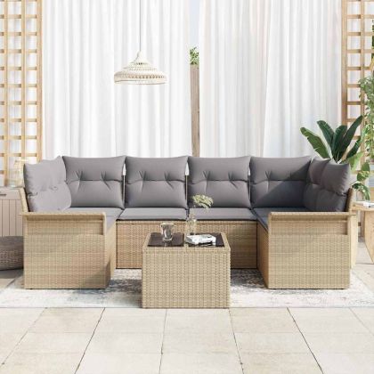 Градински Софа Комплект 7 pcs Бежово и сиво 55 x 55 x 37 см