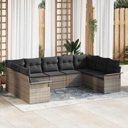 Градински Софа Комплект със съхранение 9 pcs Сив полиратан