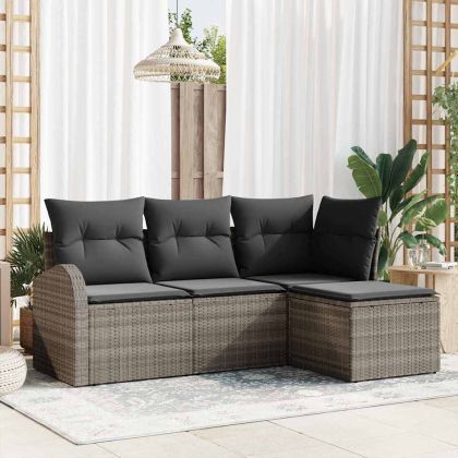 Комплект дивани с възглавница 4 pcs Сив полиратан