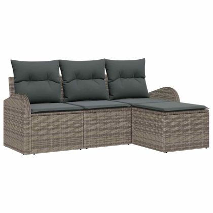 Комплект дивани с възглавница 4 pcs Сив полиратан