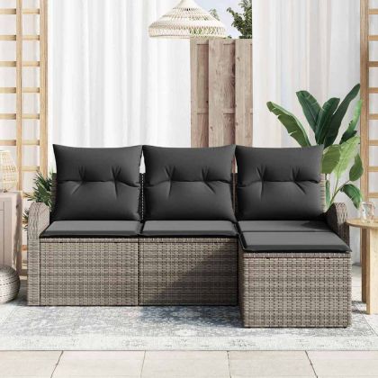Комплект дивани с възглавница 4 pcs Сив полиратан