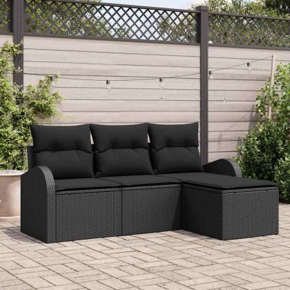Комплект дивани с възглавница 4 pcs Черно полиратан