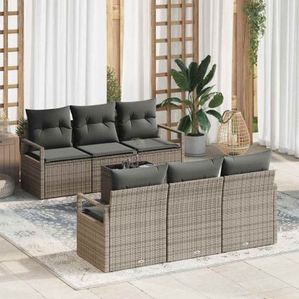 Градински Софа Комплект 7 бр. 6-Брой места Сив полиратан