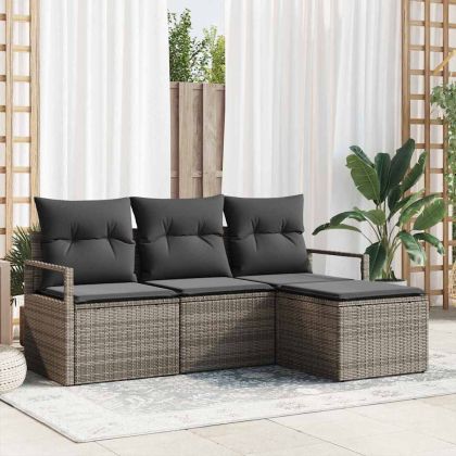 Комплект дивани с възглавница 4 pcs Сив полиратан
