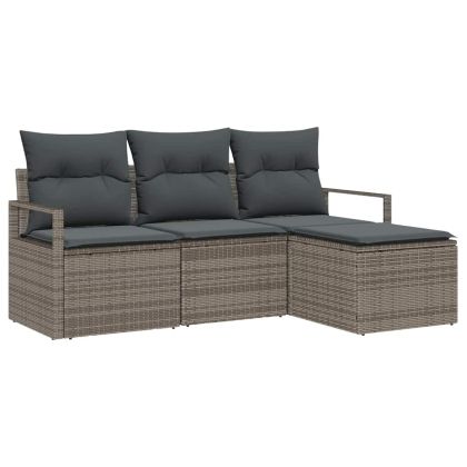 Комплект дивани с възглавница 4 pcs Сив полиратан