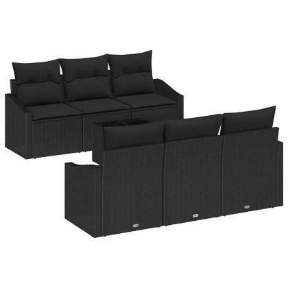 Комплект дивани с възглавница 7 pcs Черно полиратан