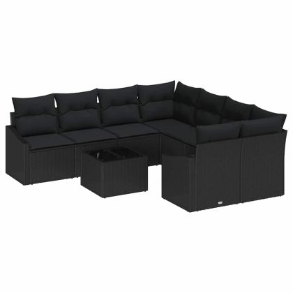 Комплект дивани с възглавница 9 pcs Черно полиратан