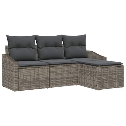 Комплект дивани с възглавница 4 pcs Сив полиратан