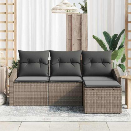 Комплект дивани с възглавница 4 pcs Сив полиратан