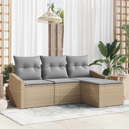 Комплект дивани 4 pcs Бежов и Светло Сив полиратан