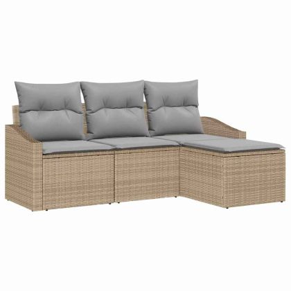 Комплект дивани 4 pcs Бежов и Светло Сив полиратан