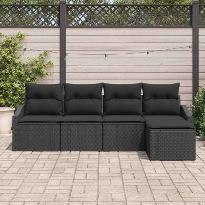 Комплект дивани с възглавница 5 pcs Черно полиратан