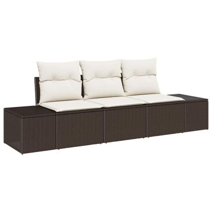 Градински Софа Комплект 3 бр. Кафяв и Кремав полиратан