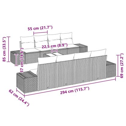 Градински Софа Комплект с възглавница 8 pcs Сив полиратан