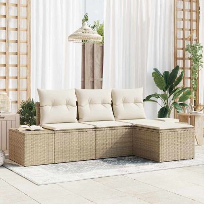 Градински Софа Комплект 4 pcs Бежов и кремав полиратан