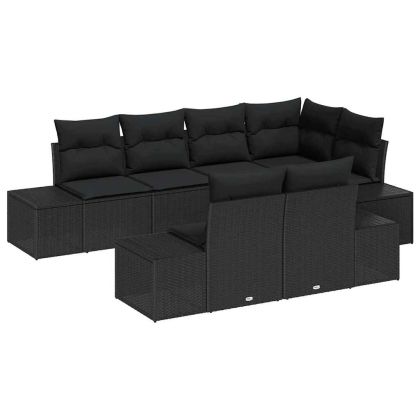 Градински Софа Комплект със съхранение 7 pcs Черно полиратан