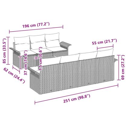 Градински Софа Комплект със съхранение 8 pcs Сив полиратан