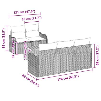 Градински Софа Комплект 6 pcs Черен и кремав полиратан