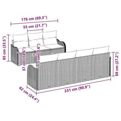 Градински Софа Комплект със съхранение 8 pcs Сив полиратан