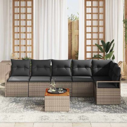 Градински Софа Комплект със съхранение 7 pcs Сив полиратан