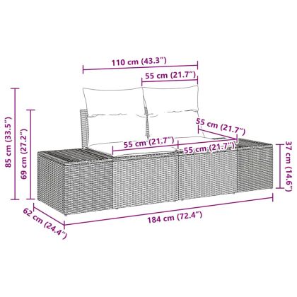 Градински Софа Комплект със съхранение 5 pcs Сив полиратан