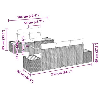 Градински Софа Комплект с възглавница 6 pcs Бежово Полиратан