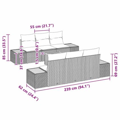 Градински Софа Комплект със съхранение 7 pcs Черно Полиратан