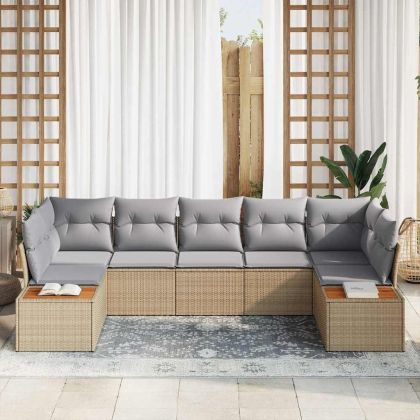 Градински Софа Комплект 7 pcs Бежов и Светло Сив Полиротанг