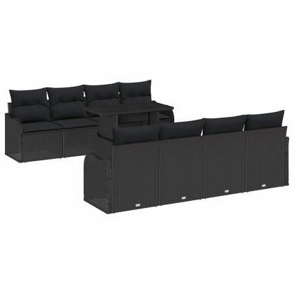 Градински Софа Комплект 9 pcs Черно Полипропилен Ратан