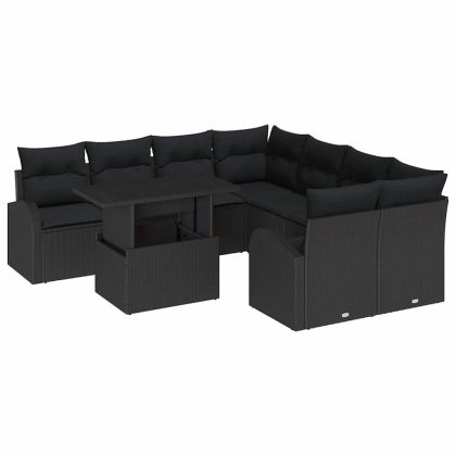 Градински Софа Комплект 9 pcs Черно Полипропилен Ратан