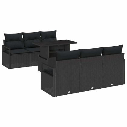 Градински Софа Комплект с възглавница 7 pcs Черно Полиратан