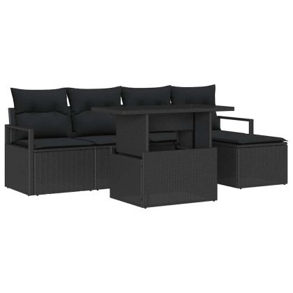 Градински Софа Комплект със съхранение 6 pcs Черно Полиратан