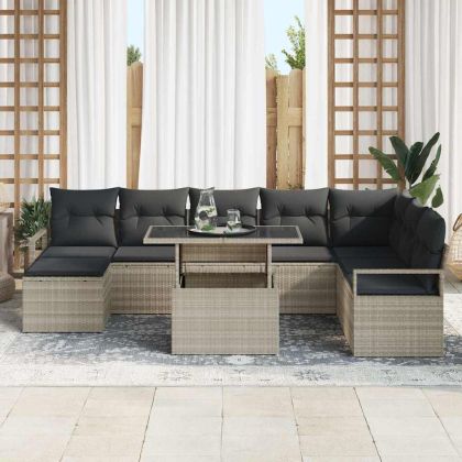 Градински Софа Комплект 9 pcs Светлосиво Полиратан