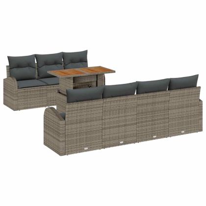 Градински Софа Комплект 8 бр. Сив Полиратан