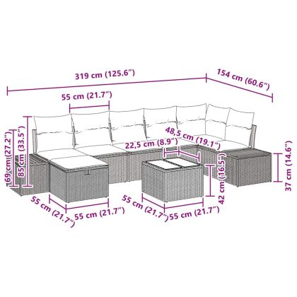 Градински Софа Комплект 8 pcs Светлосиво полиратан