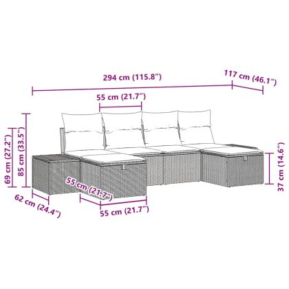 Градински Софа Комплект 6 pcs Светлосиво полиратан