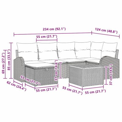 Градински Софа Комплект с възглавница 7 pcs Бежово полиратан