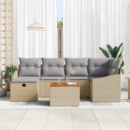 Градински Софа Комплект с възглавница 7 pcs Бежово полиратан