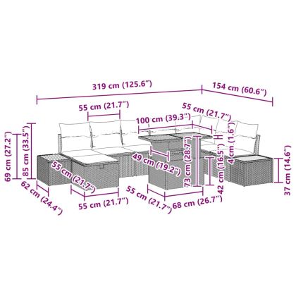 Градински Софа Комплект с възглавница 9 pcs Бежово полиратан