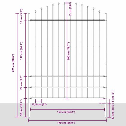 Градска ограда 7 pcs Сив 170 x 225 см Прахово боядисана стомана