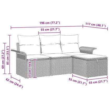 Градински Софа Комплект с възглавница 4 pcs Кафяво Полиратан