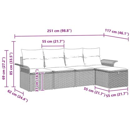 Градински Софа Комплект с възглавница 5 pcs Кафяво Полиратан