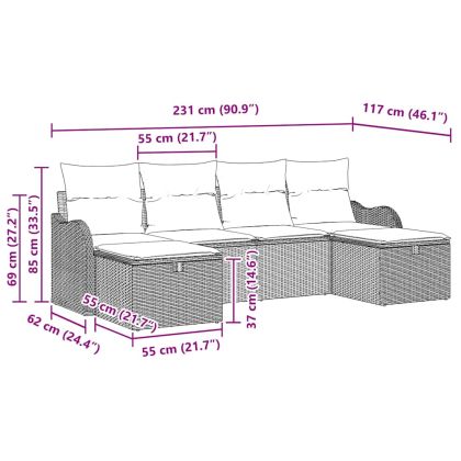 Градински Софа Комплект с възглавница 6 pcs Кафяво Полиратан