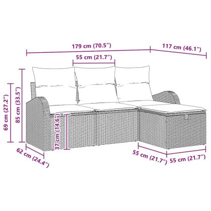 Градински Софа Комплект с възглавница 4 pcs Бежово полиратан