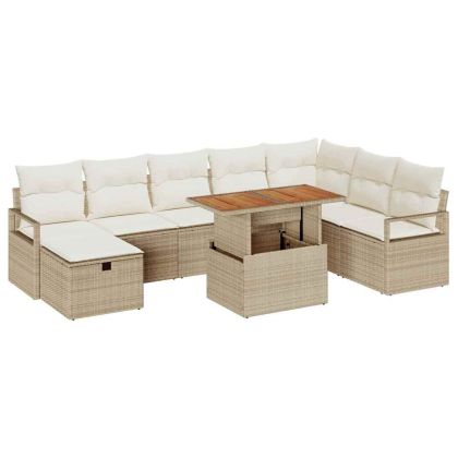 Градински Софа Комплект 9 pcs Бежово полиратан
