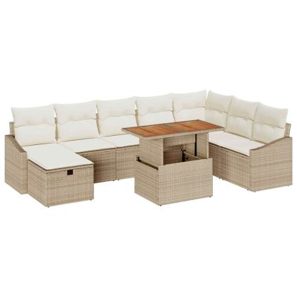Градински Софа Комплект 9 pcs Бежово полиратан