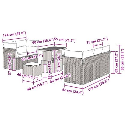 Градински Софа Комплект 8 pcs Сив полиратан