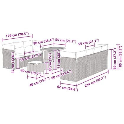 Градински Софа Комплект 10 pcs Черно полиратан